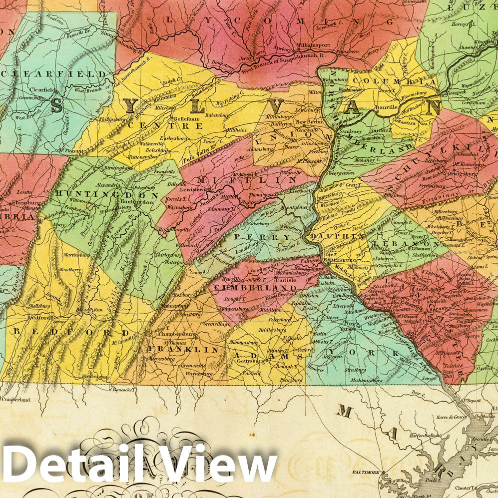 Pennsylvania, New Jersey and Delaware, 1826 - Historical Map Print