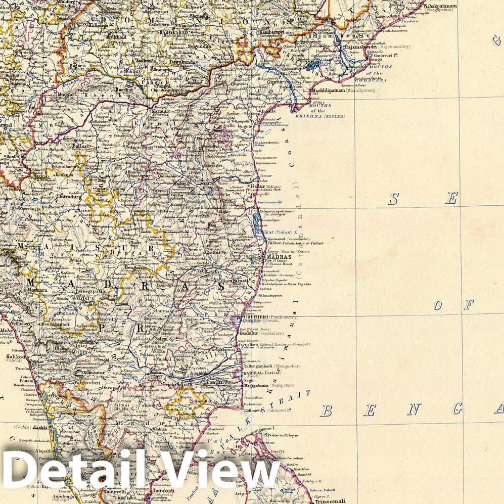 India, Southern Sheet with Further India - Boundary Map, 1861 - Historical Map Print