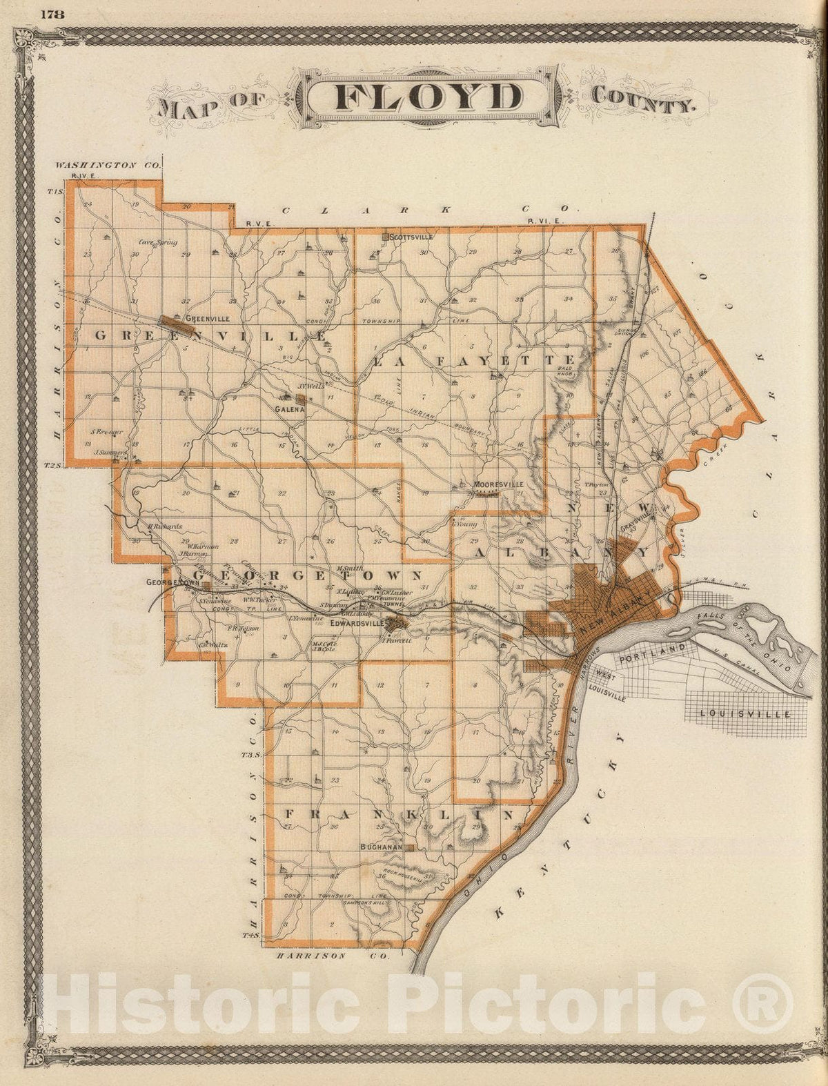 Historic Map : Map of Floyd County, 1876 - Vintage Wall Art
