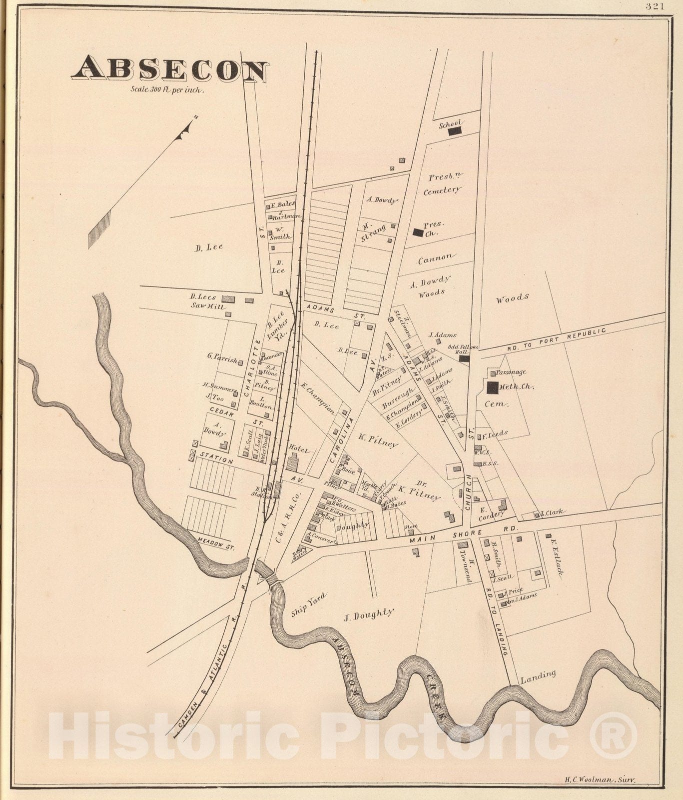 Historic Map : State Atlas Map, Absecon. 1878 - Vintage Wall Art