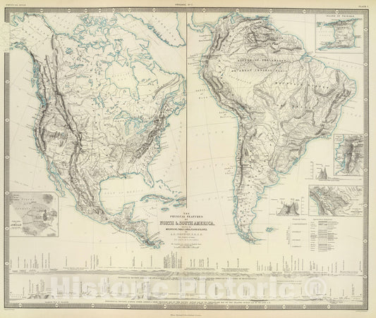 Historic Map : Physical Atlas Map, N. & S. America physical. 1856 - Vintage Wall Art
