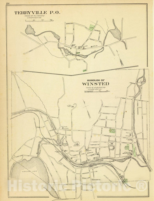 Historic Map : State Atlas Map, Winsted, Terryville. 1893 - Vintage Wall Art