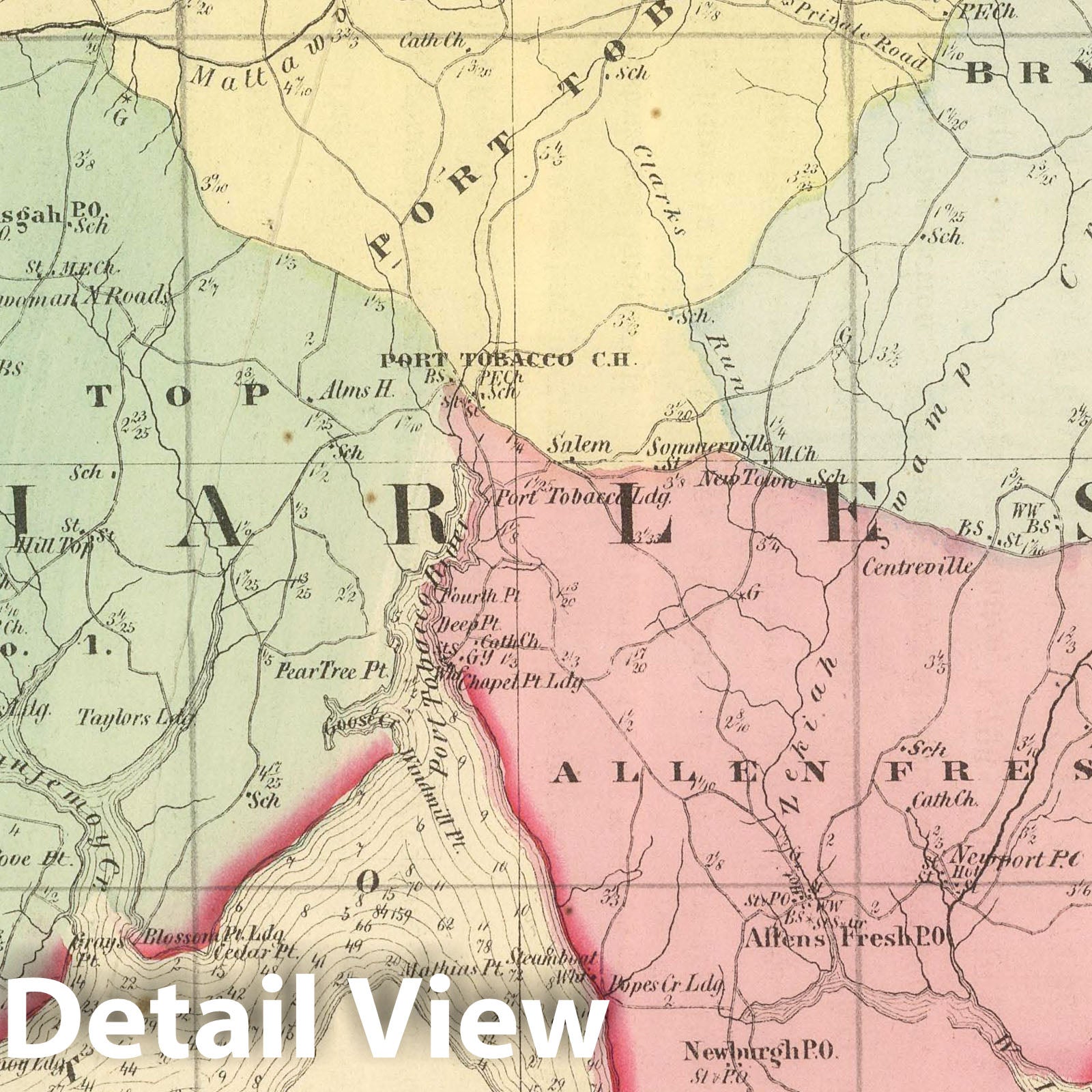 Charles County, Maryland - Nautical Chart, 1866 - Martenet's Atlas Map Print