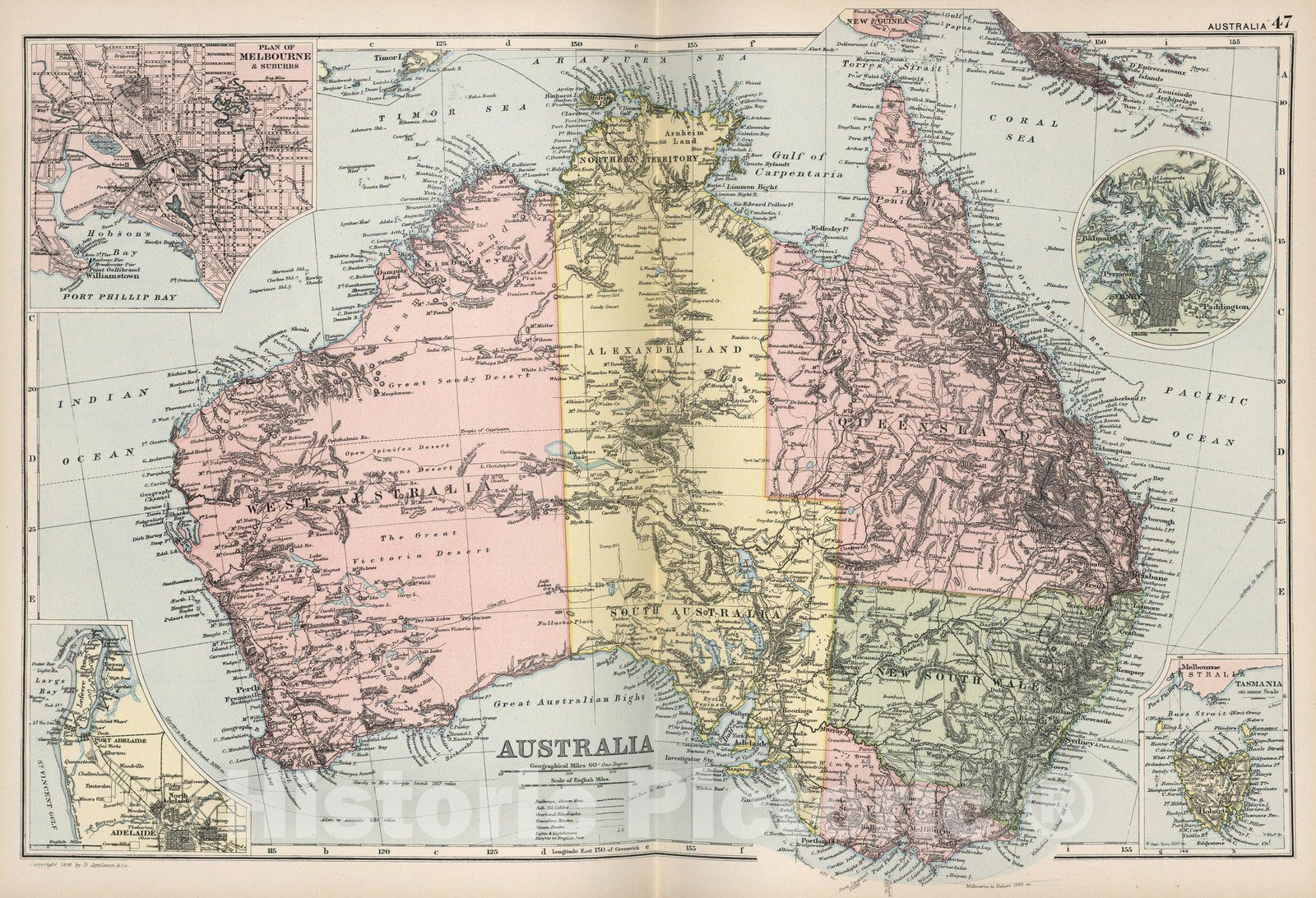 Historic Map : World Atlas Map, Australia 47 1891 - Vintage Wall Art