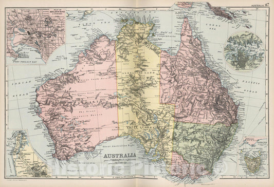 Historic Map : World Atlas Map, Australia 47 1891 - Vintage Wall Art