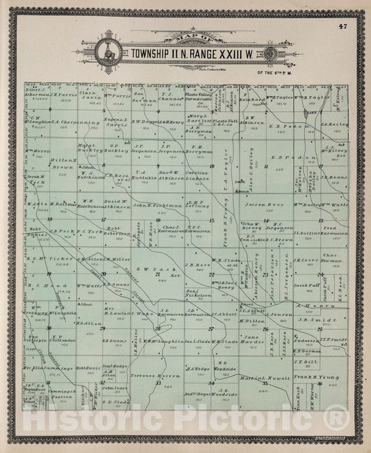 Historic Wall Map : Dawson County Nebraska, County Atlas Map, Township 11 N. Range XXIII W. 1904 - Vintage Wall Art