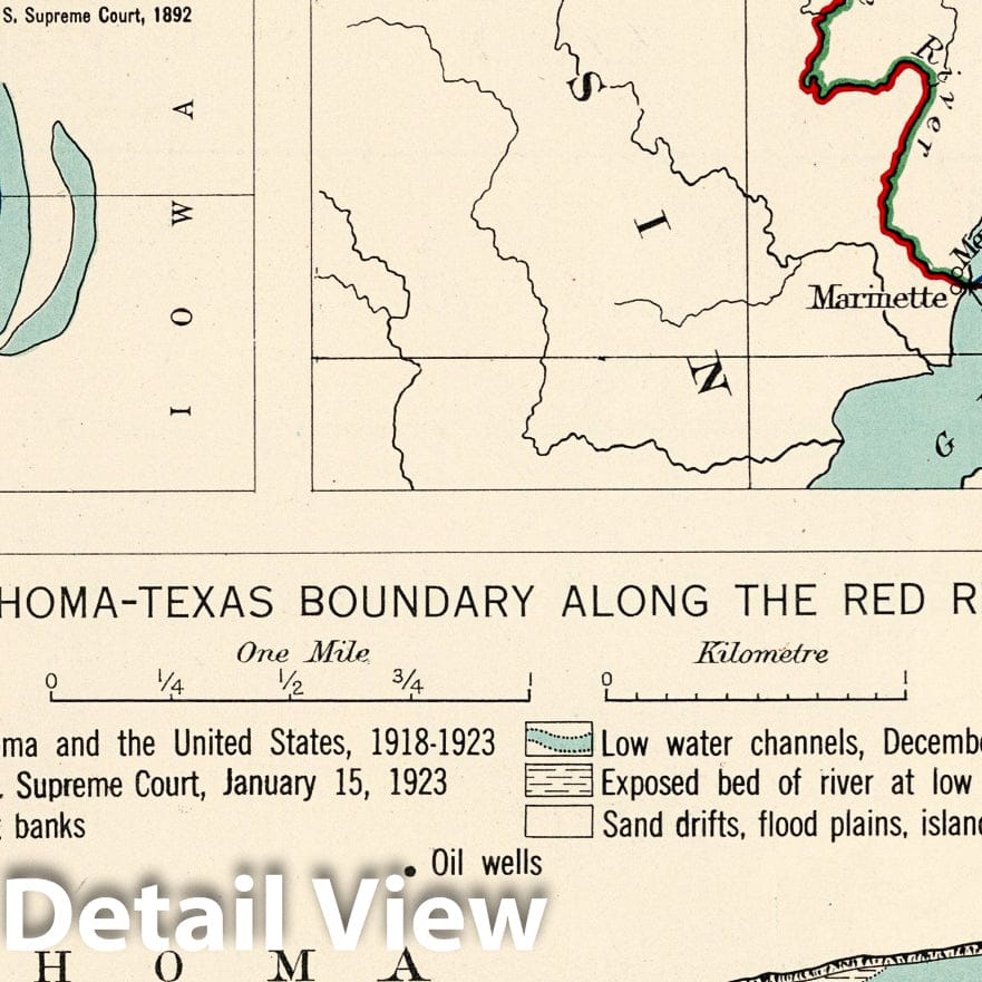 State Boundary Disputes: Michigan-Wisconsin, Oklahoma-Texas - 1932 Historical Map Print