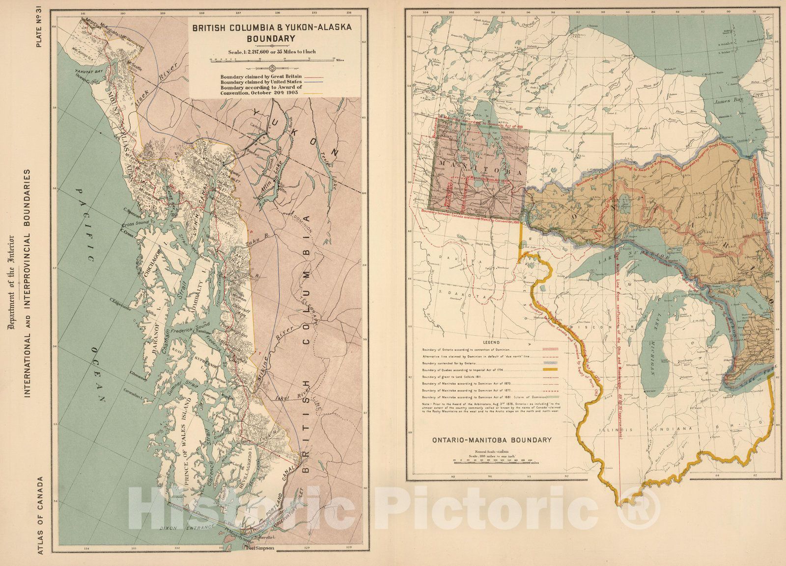 Historic Map : No. 31, International and interprovincial boundaries 1906 - Vintage Wall Art