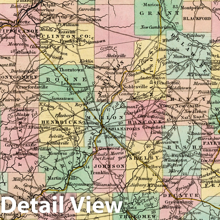 Indiana - Road Map, 1841 - Tanner's Universal Atlas Historical Map Print