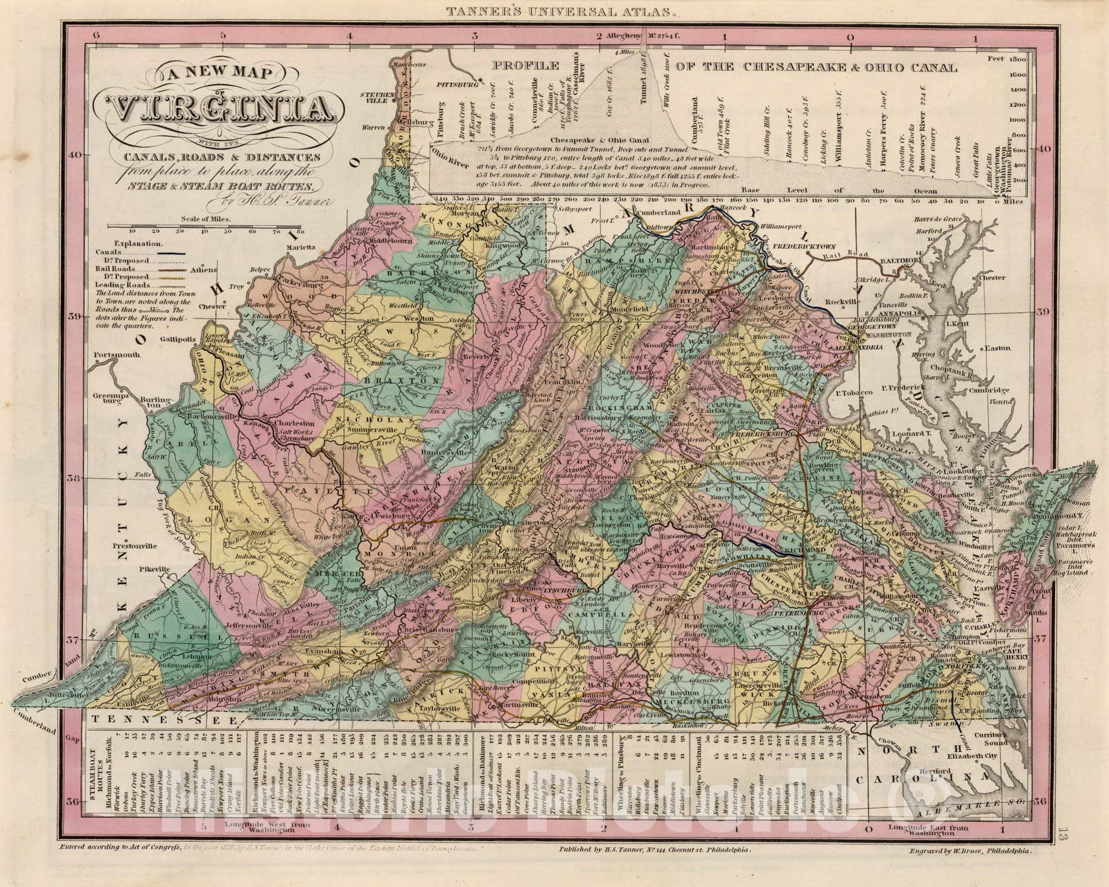 Historic Map : World Atlas Map, Virginia. 1842 - Vintage Wall Art
