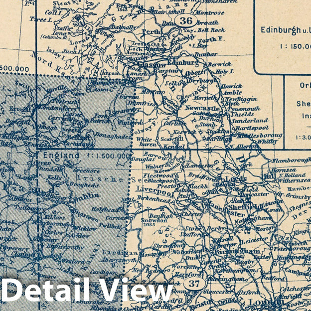 Ireland, 1925 - Stieler's Atlas Index Map Print