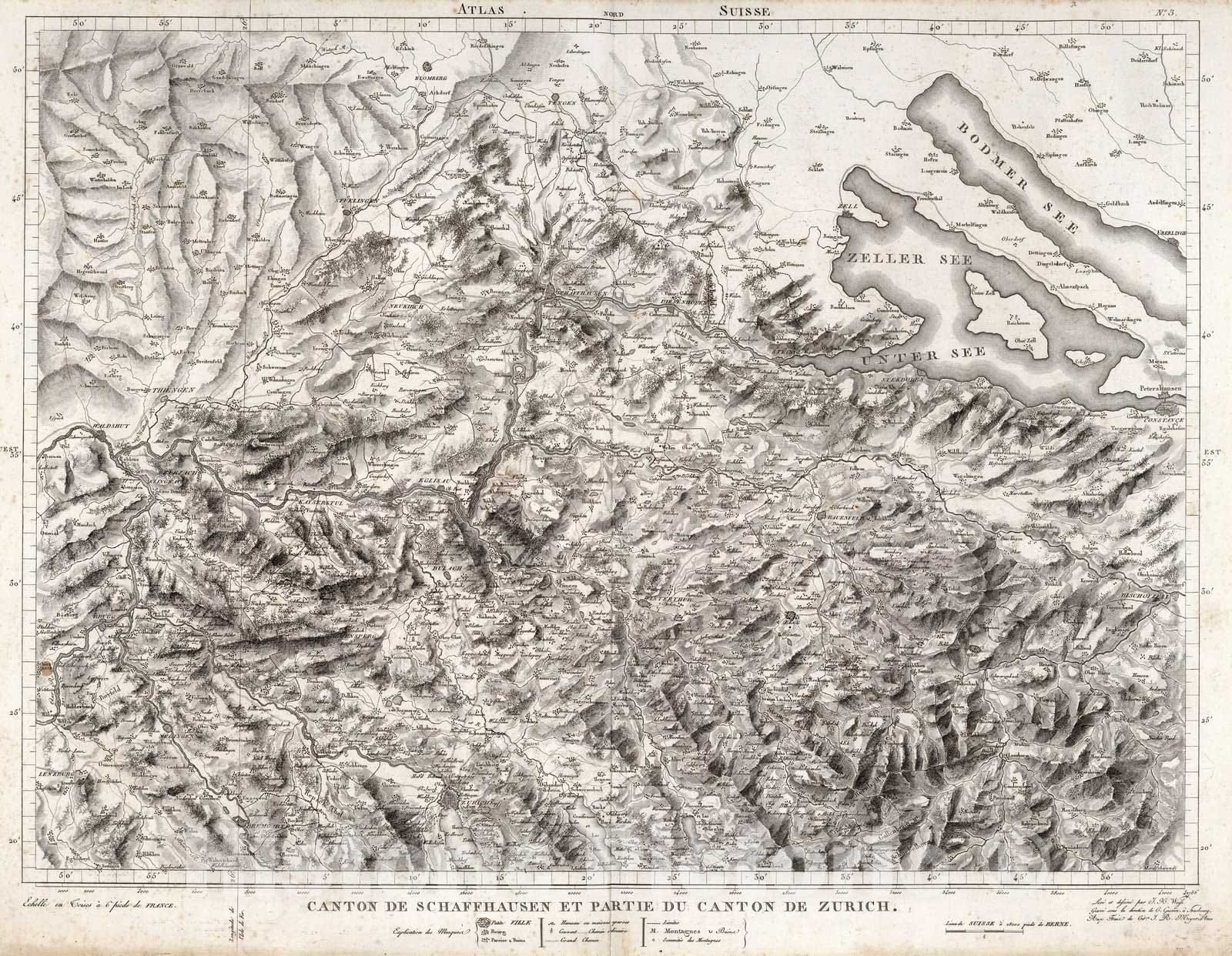 Historic Map : Switzerland, No. 3. Canton de Schaffhausen et Partie du Canton de Zurich. 1802 , Vintage Wall Art