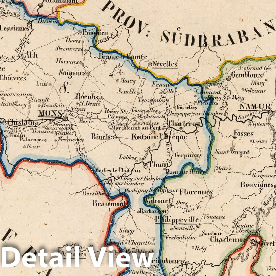 Hainaut and Namur, Netherlands - Boundary Map, 1825 - Historical Map Print
