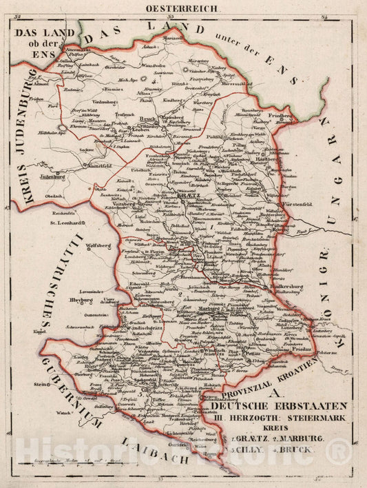 Historic Map : Germany, V.3:11-15:XI:1. Oesterreich. A. Deutsche Erbstaaten. III. Herzogth: Steiermark kreis 1828 , Vintage Wall Art