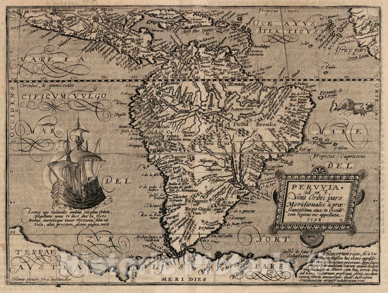 Historic Map : World Atlas Map, 80. Peruvia. 1600 - Vintage Wall Art