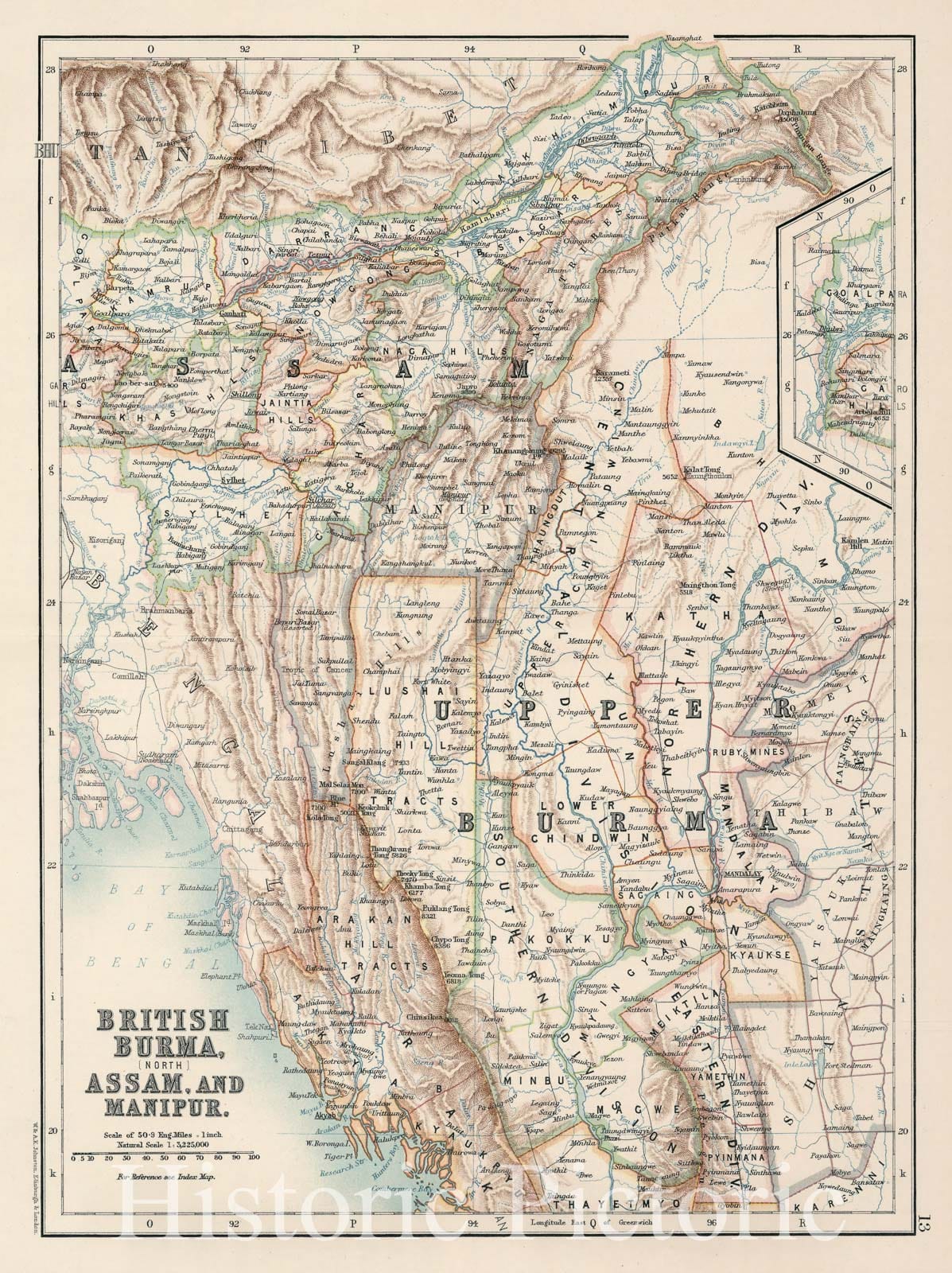 Historic Map : 13: British Burma (North), Assam, and Manipur 1894 - Vintage Wall Art