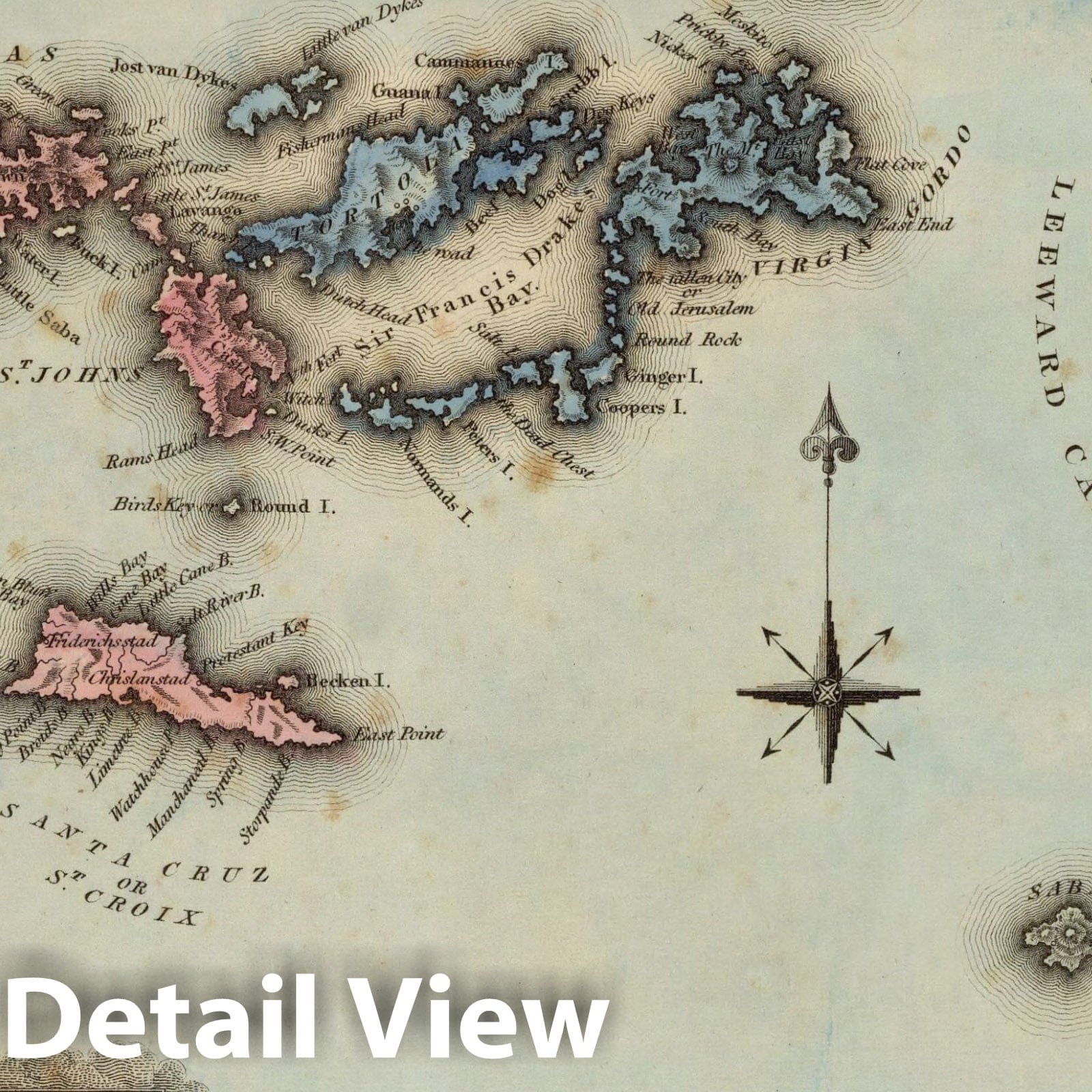 Virgin Islands - River Map, 1823 - Historical Map Print