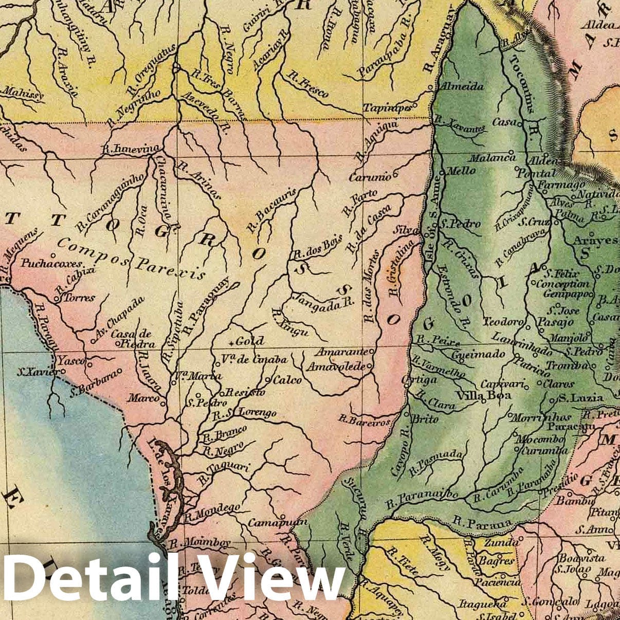 Brazil - River Map, 1823 - Historical Map Print