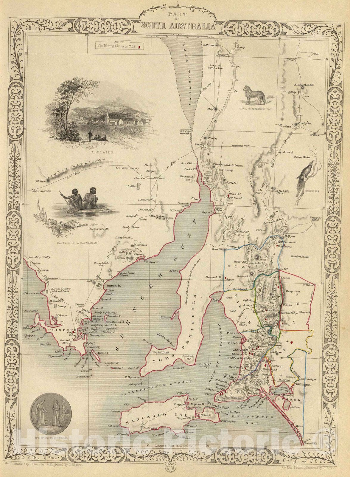 Historic Map : World Atlas Map, Part of South Australia. 1851 - Vintage Wall Art