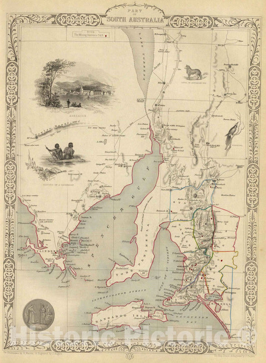 Historic Map : World Atlas Map, Part of South Australia. 1851 - Vintage Wall Art
