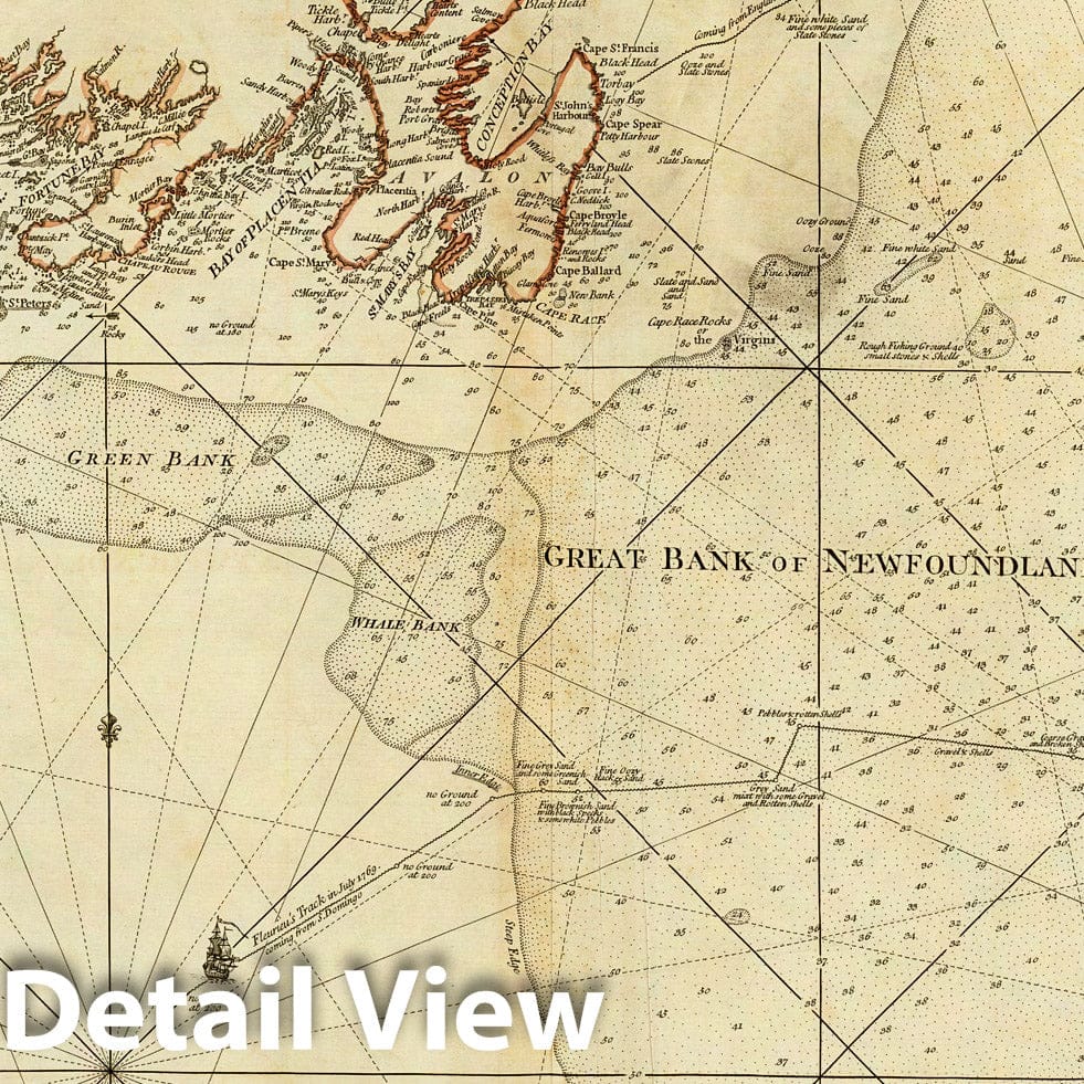 Banks of Newfoundland - Nautical Chart, 1776 - Historical Map Print