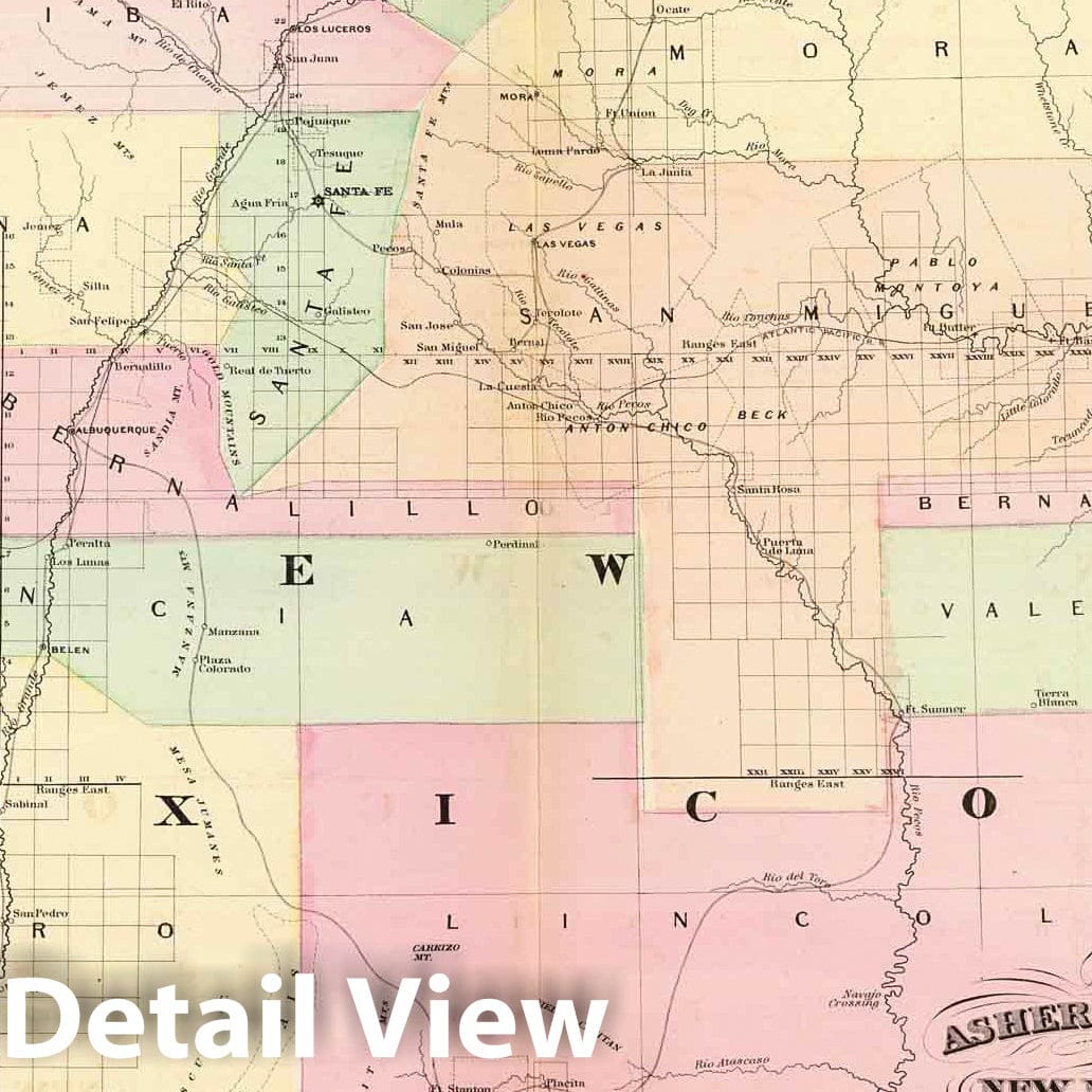 New Mexico - Railroad Map, 1874 - Historical Map Print