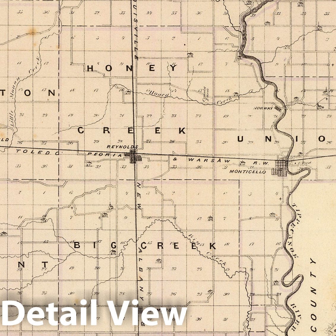 White County - Railroad Map, 1876 - Indiana Historical Atlas Print