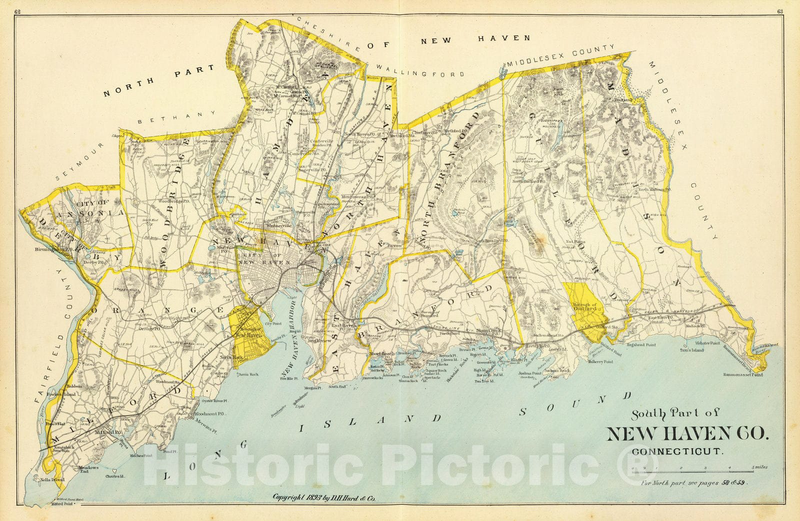 Historic Map : State Atlas Map, New Haven Co. S. 1893 - Vintage Wall Art