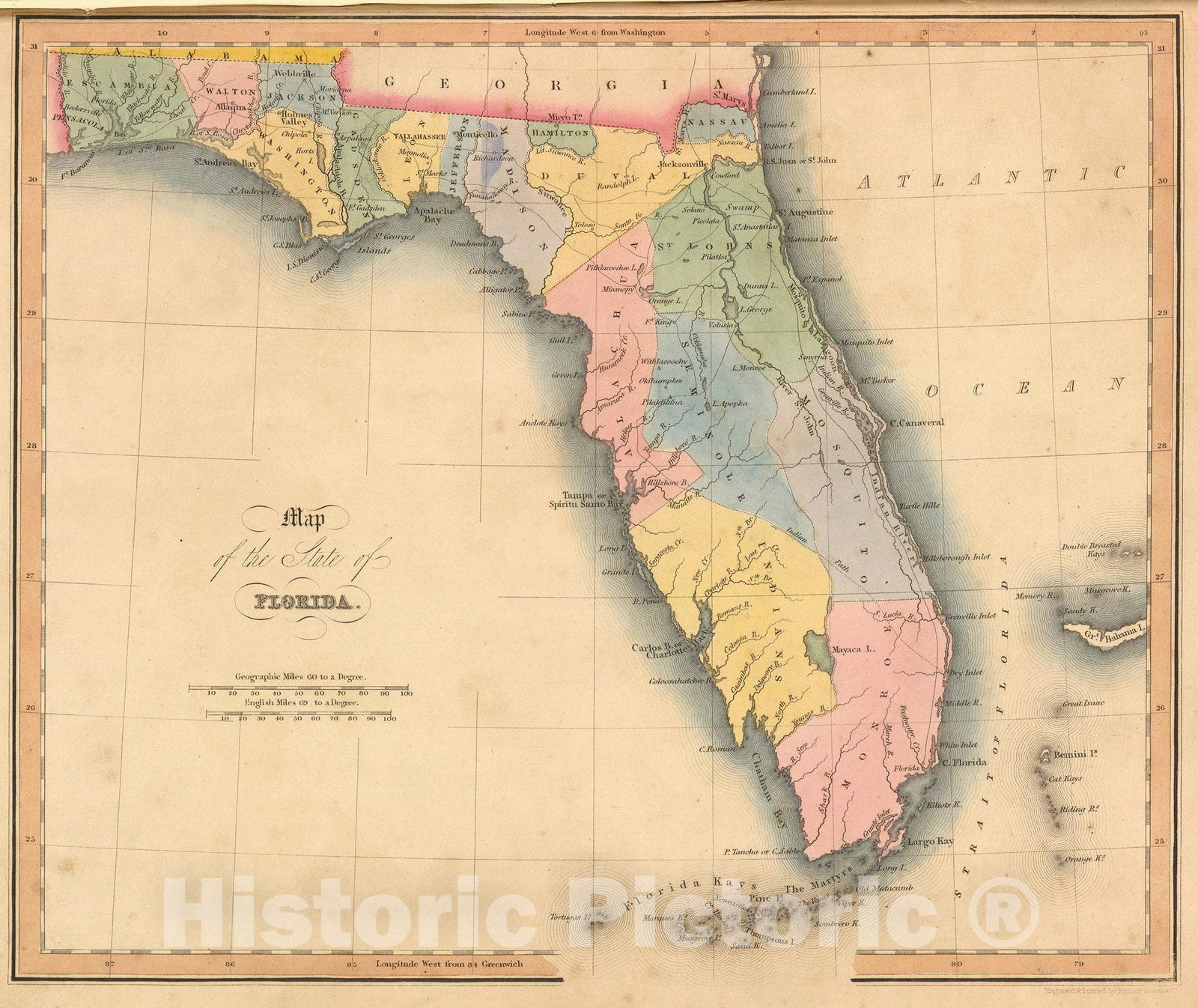 Historic Map : Florida. 1832 - Vintage Wall Art