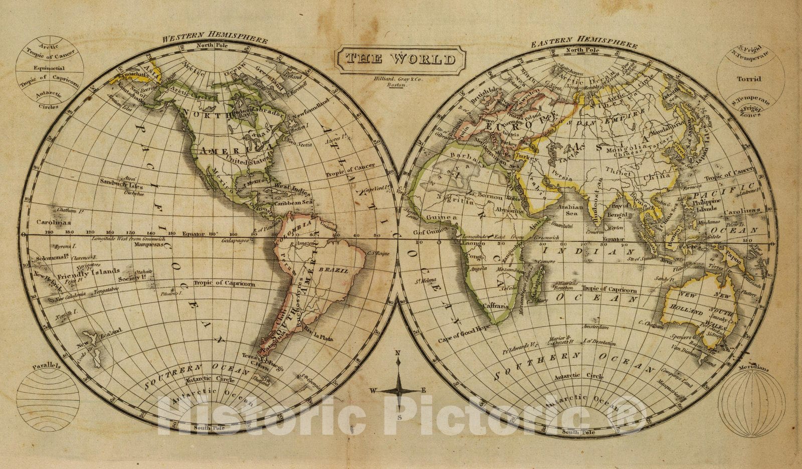 Historic Map : School Atlas Map, The world. 1826 - Vintage Wall Art