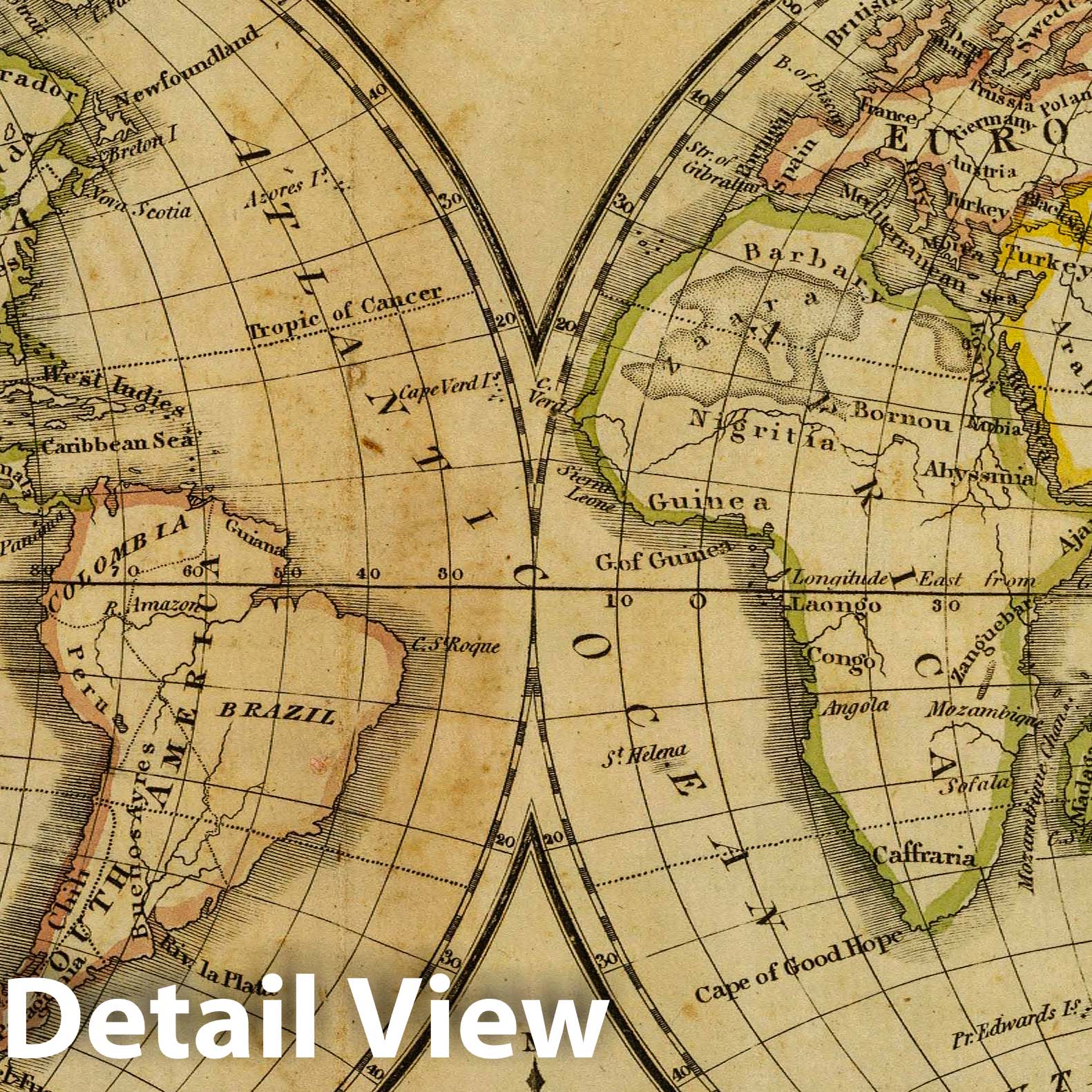 World Map 1826 - Historical Map Print with Double Hemispheres