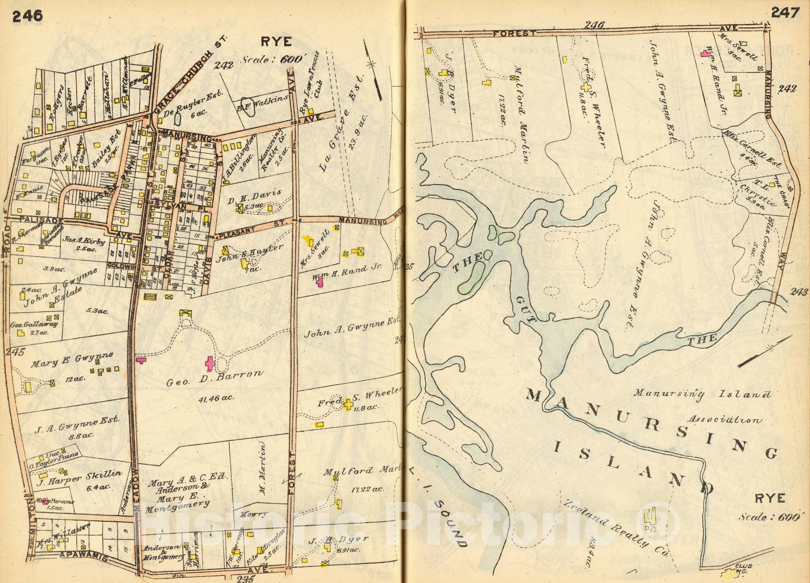 Historic Wall Map : County Atlas Map, 248-249 Port Chester. 1914 - Vintage Wall Art
