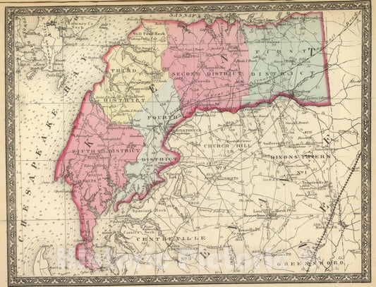 Historic Map : State Atlas Map, Kent. 1866 - Vintage Wall Art