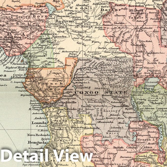 Africa - River Map, 1892 - Historical Map Print