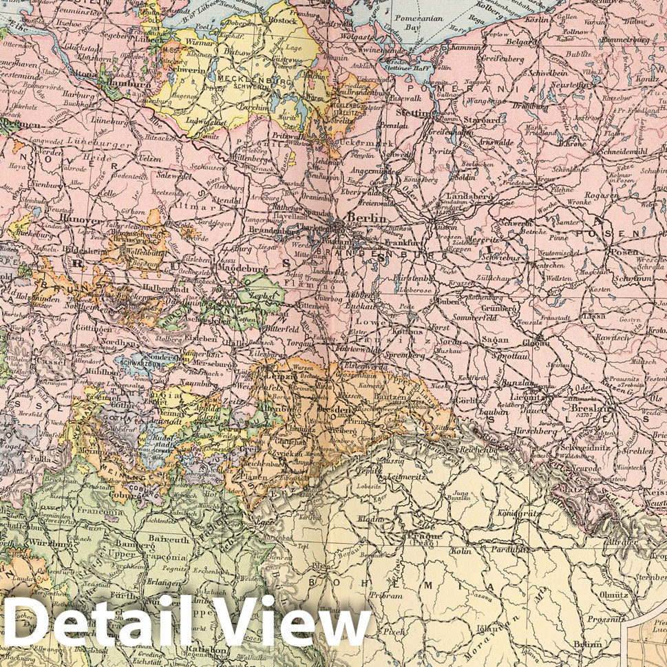 Germany, Holland, and Belgium - Railroad Map, 1892 - Historical Map Print