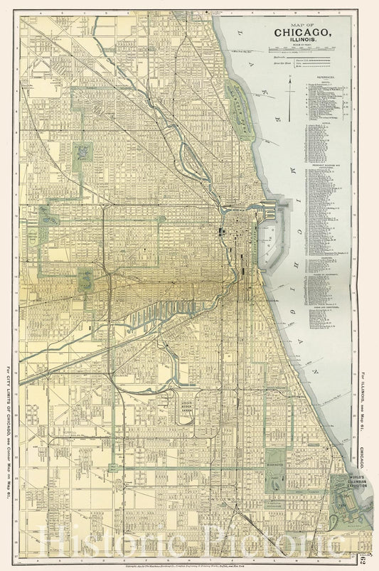 Historic Map of Chicago, Illinois (IL), 1891 - Vintage Wall Art