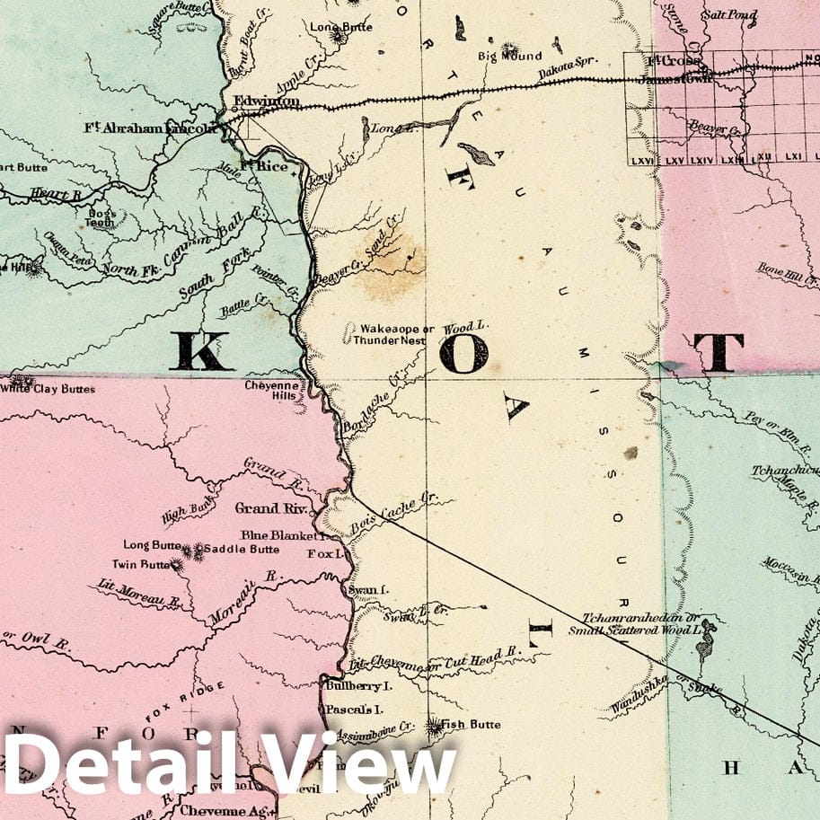 Dakota - Railroad Map, 1873 - Gray's Atlas Historical Map Print