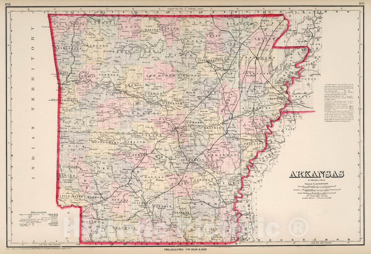 Historic Map : Arkansas. 1876 - Vintage Wall Art