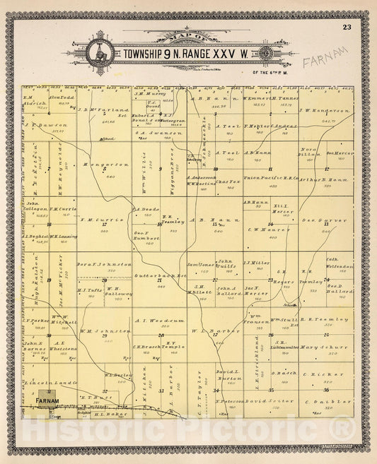 Historic Map : Dawson County Nebraska, County Atlas Map, Township 9 N. Range XXV W. 1904 - Vintage Wall Art