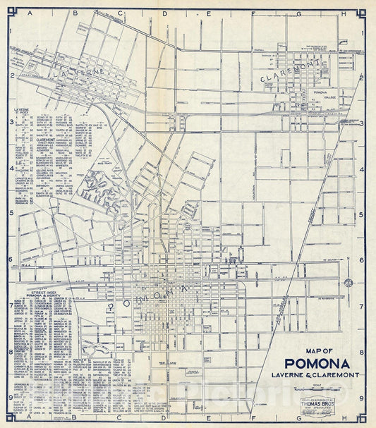 Pomona, Laverne & Claremont, California - Road Map, 1938