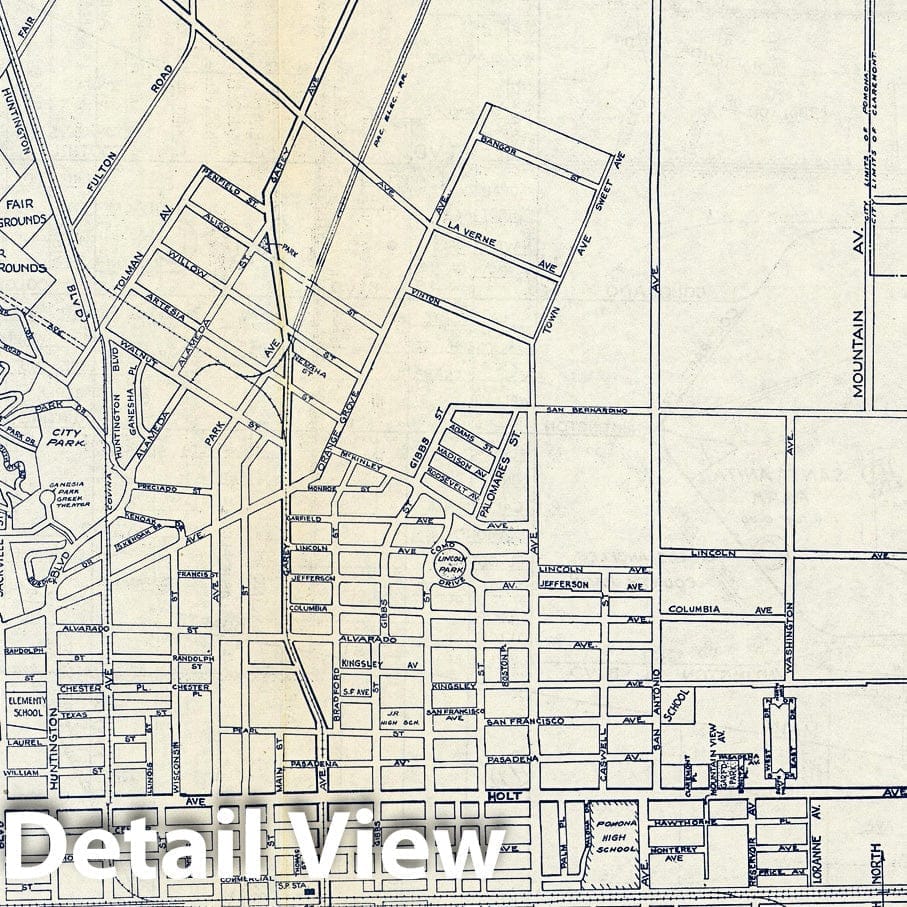 Pomona, Laverne & Claremont, California - Road Map, 1938
