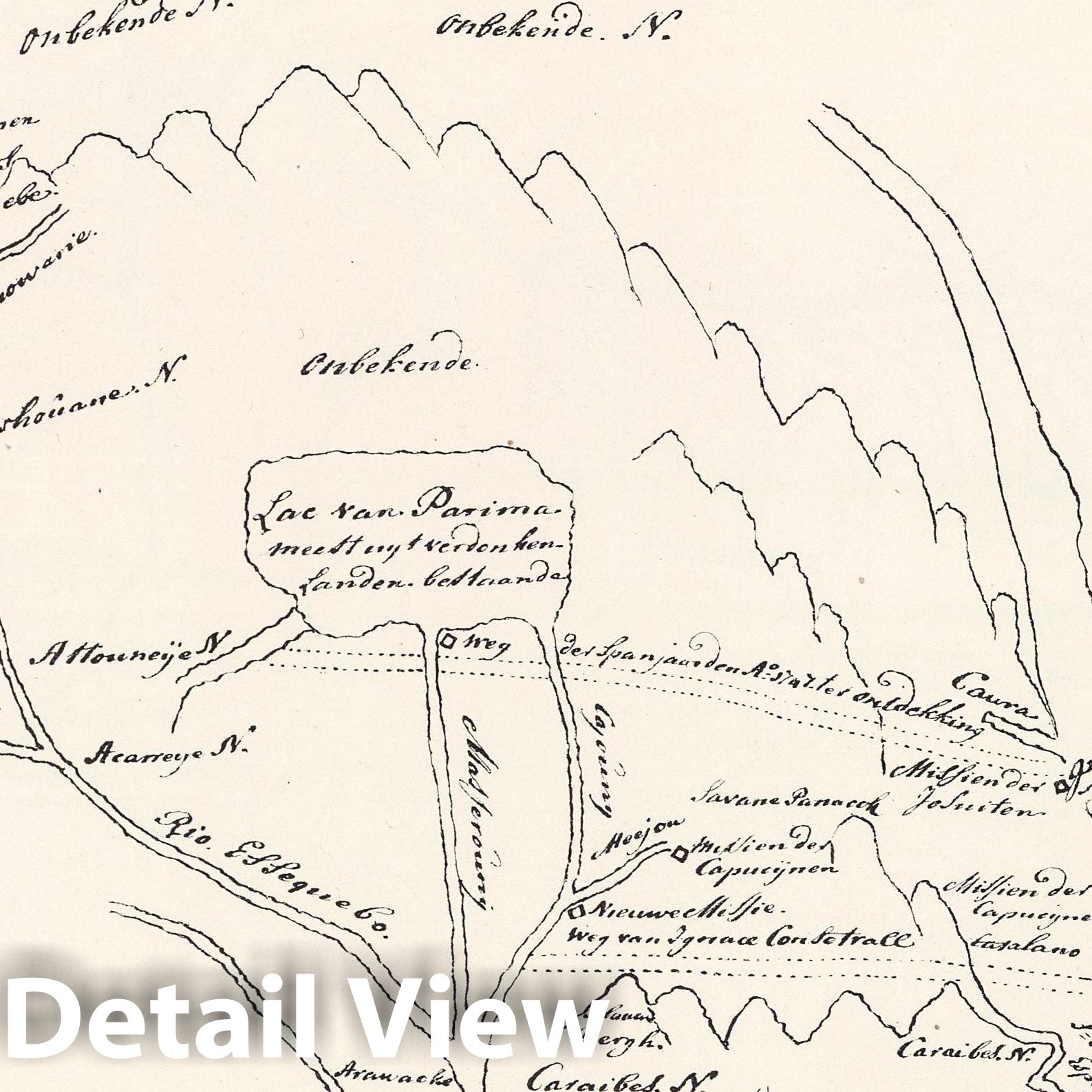Orinoco-Essequibo Region, Venezuela and Guyana - Route Map, 1750 - Historical Map Print