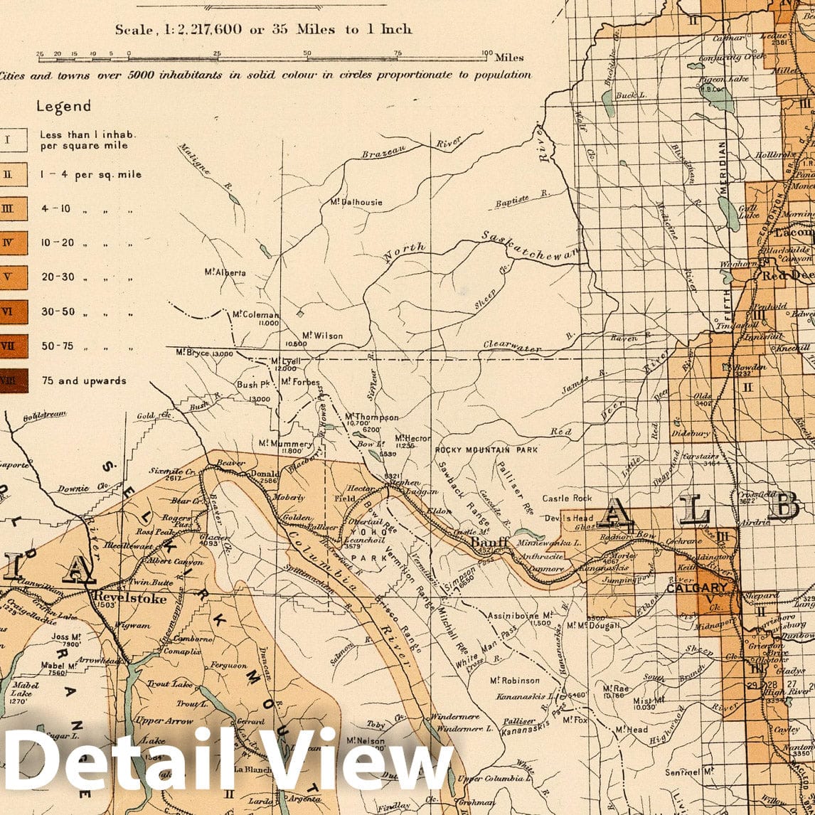 British Columbia and Alberta Population Density Map, 1906 - Historical Map Print