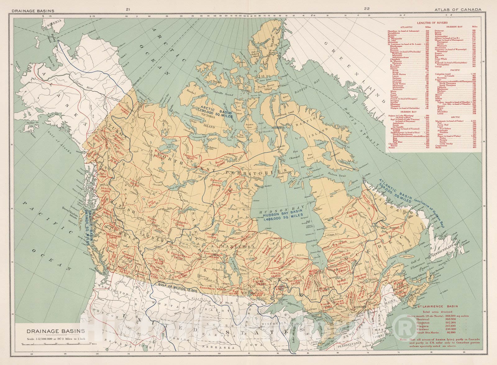 Historic Map : Drainage basins 1915 - Vintage Wall Art