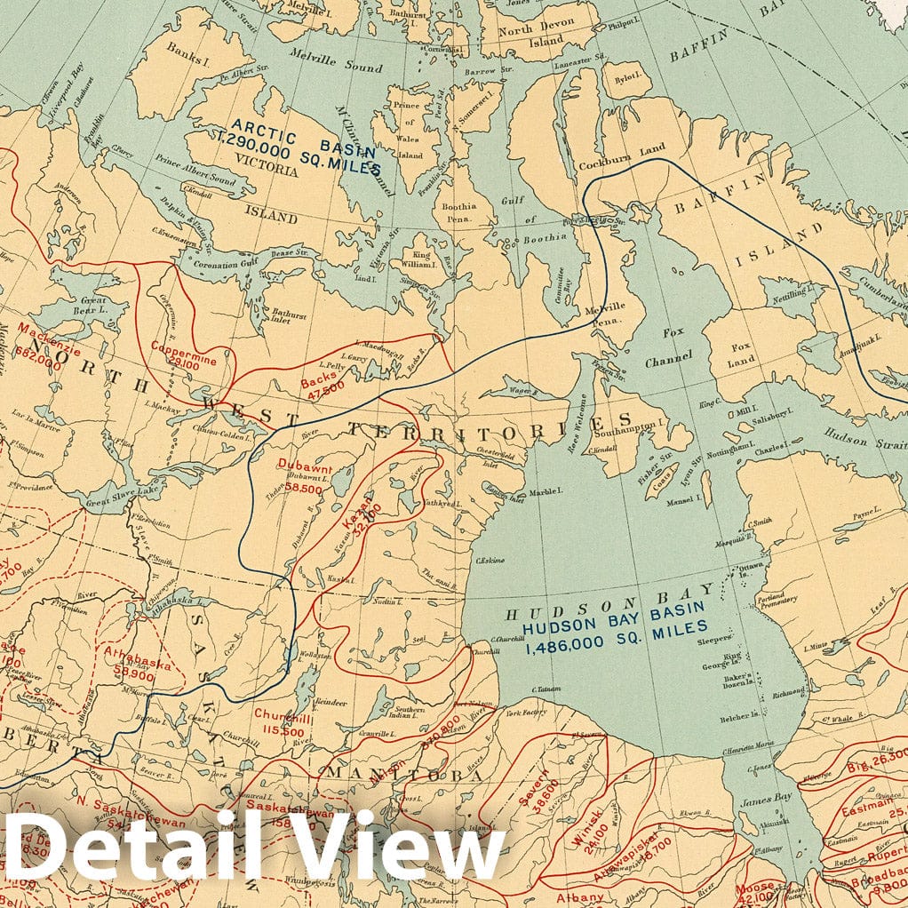 Canada - Drainage Basins, 1915 - Historical Map Print