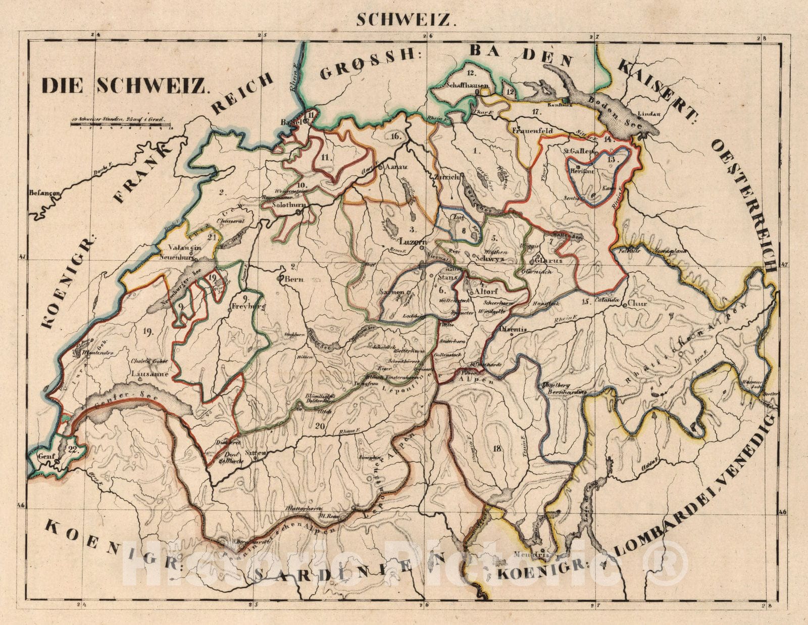 Historic Map : Switzerland, V.1:1-5: III: Schweiz. Die Schweiz 1825 , Vintage Wall Art
