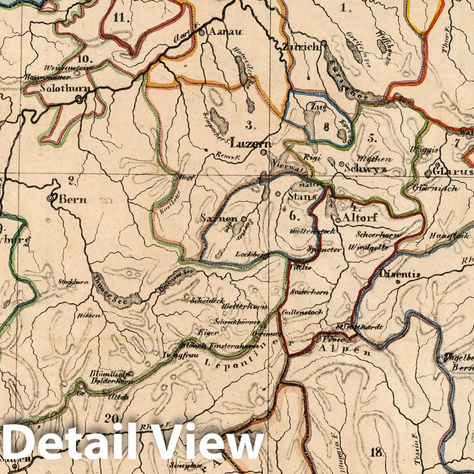 Switzerland - Boundary Map, 1825 - Historical Map Print