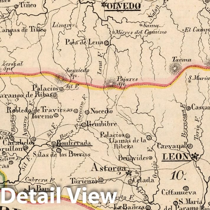 Leon and Asturias - Boundary Map, 1825 - Historical Map Print
