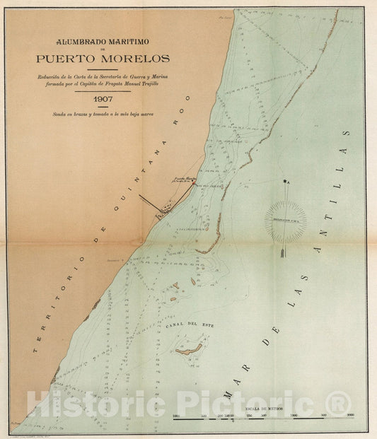 Puerto Morelos Nautical Chart 1907 - Coastal Map Print
