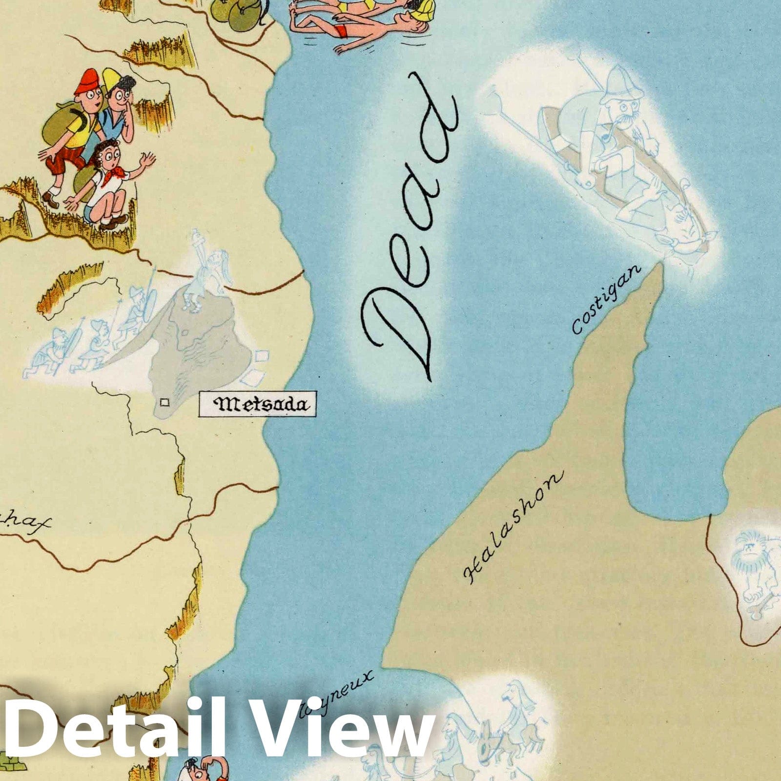 Masada, Israel - Pictorial Map, 1957 - Historical Map Print